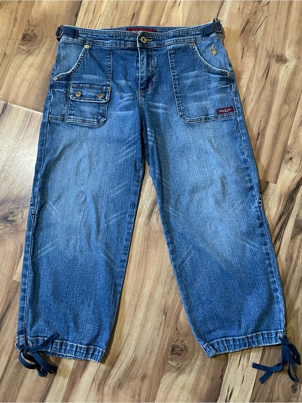 Y2K 00s Baby Phat Cropped Jeans Mid Rise Adjustable Ties Blue Denim Sz 13 (jr)